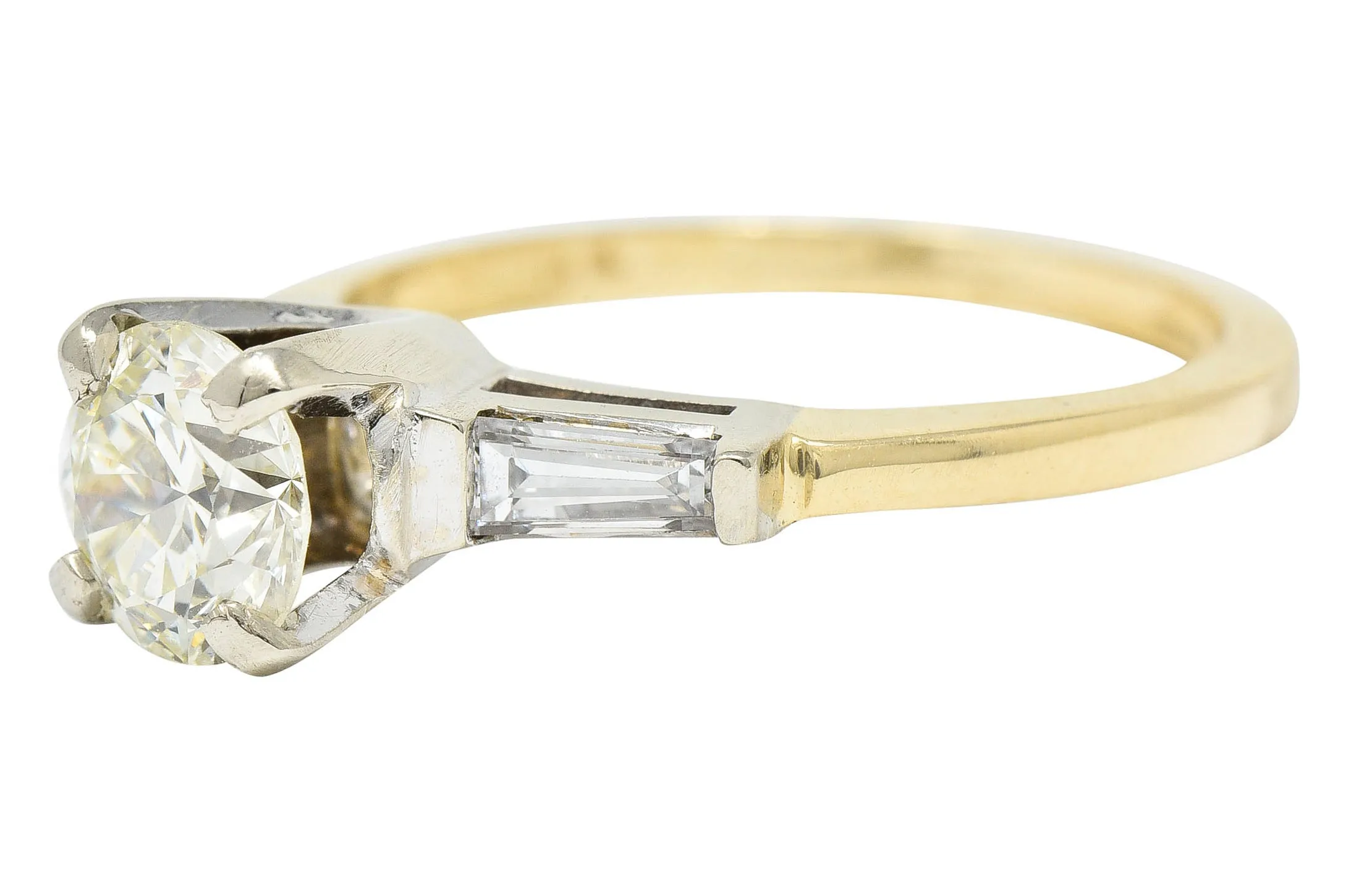 1950's Mid-Century 1.11 CTW Diamond 14 Karat Two-Tone Engagement Ring GIA