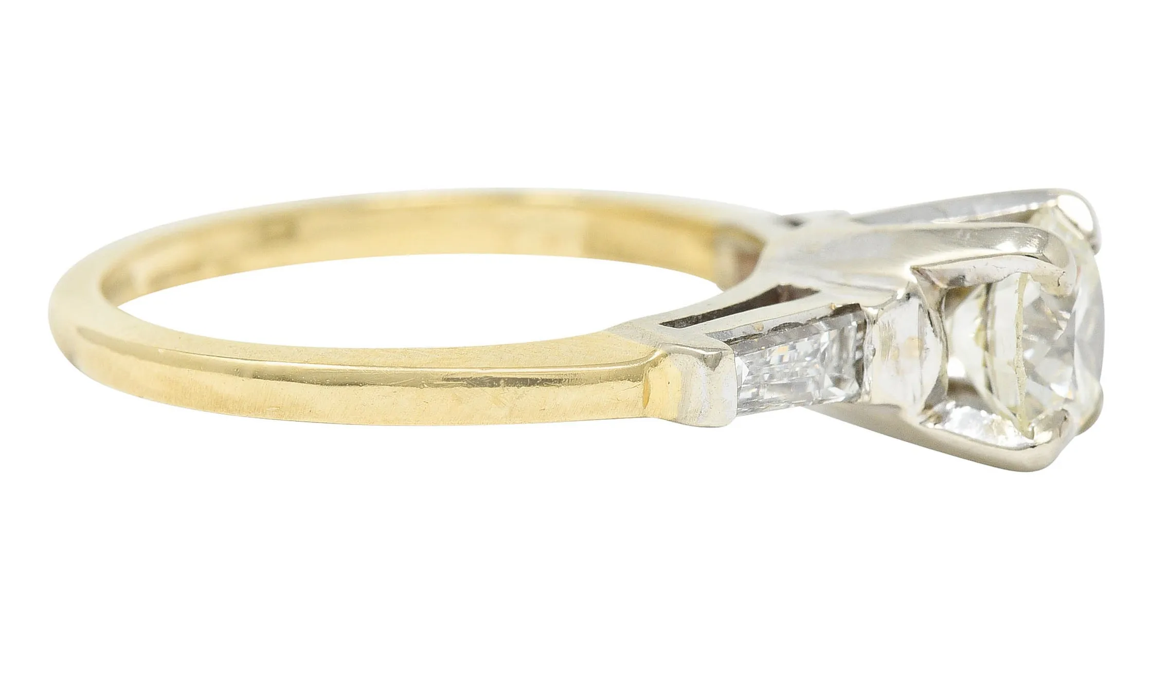 1950's Mid-Century 1.11 CTW Diamond 14 Karat Two-Tone Engagement Ring GIA