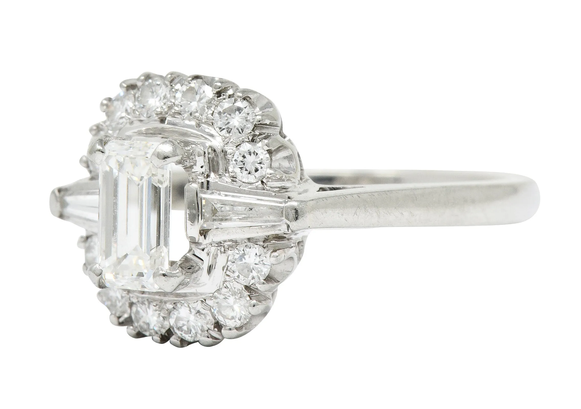 1950's Mid-Century 1.21 CTW Diamond Platinum Cluster Ring
