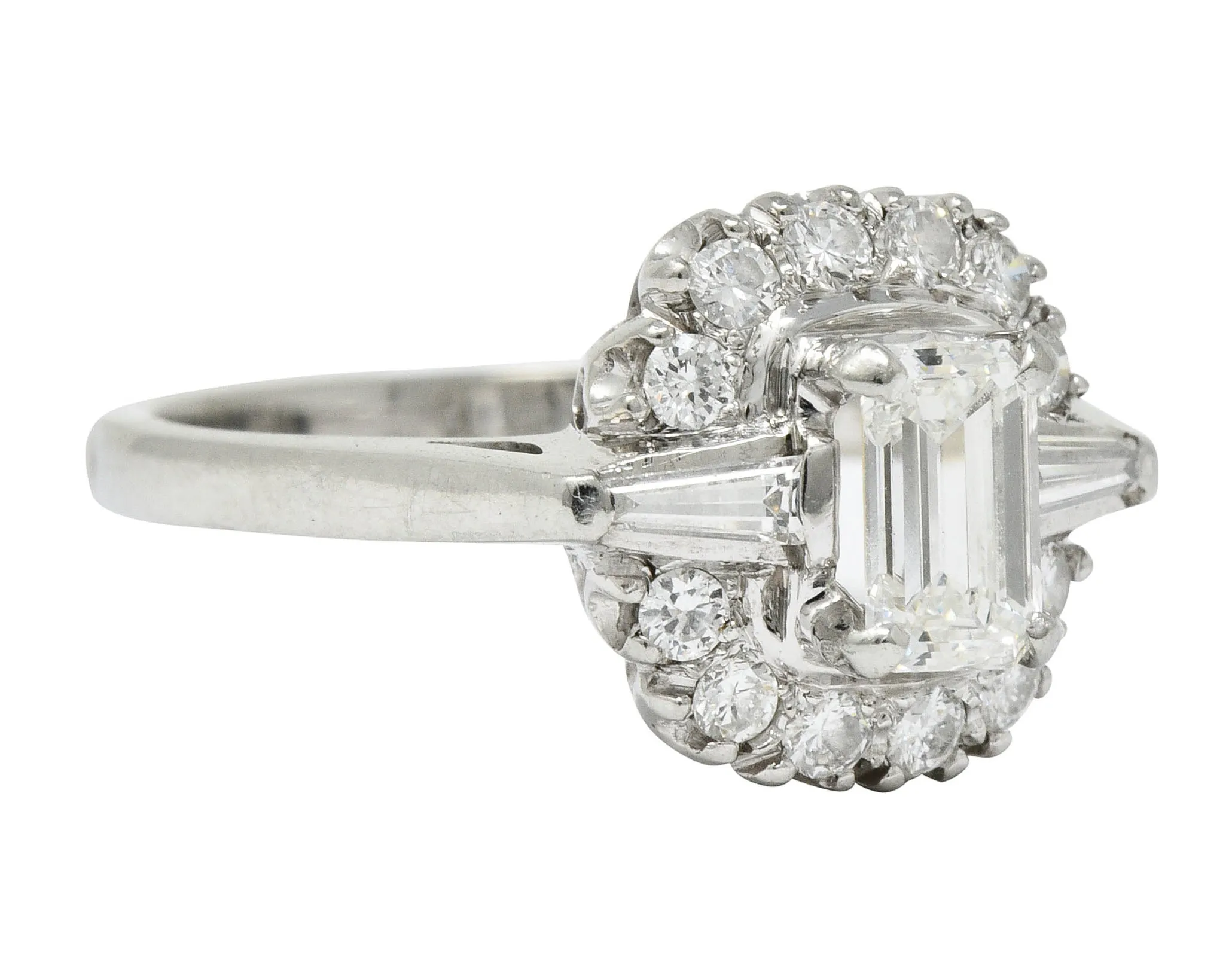 1950's Mid-Century 1.21 CTW Diamond Platinum Cluster Ring