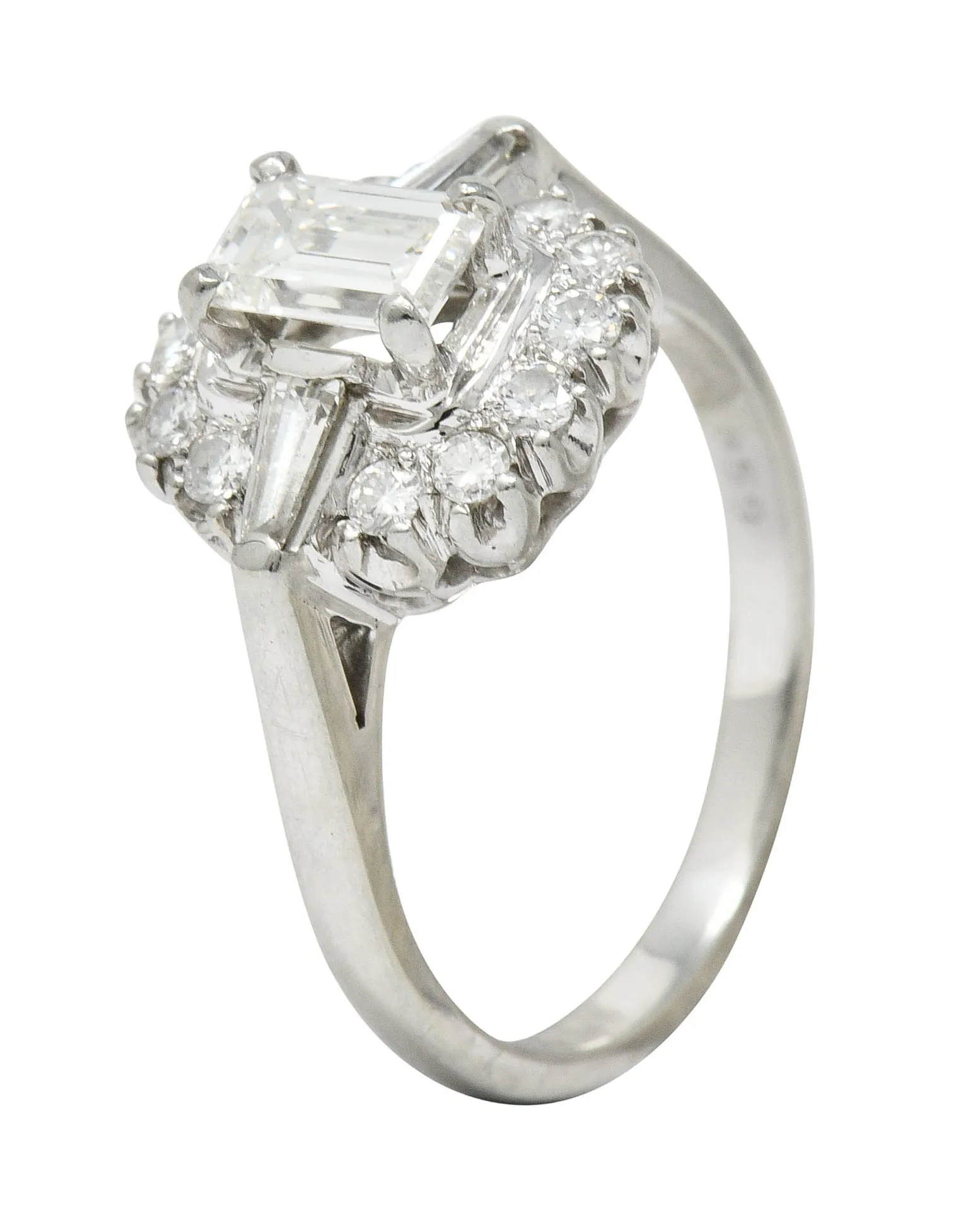 1950's Mid-Century 1.21 CTW Diamond Platinum Cluster Ring