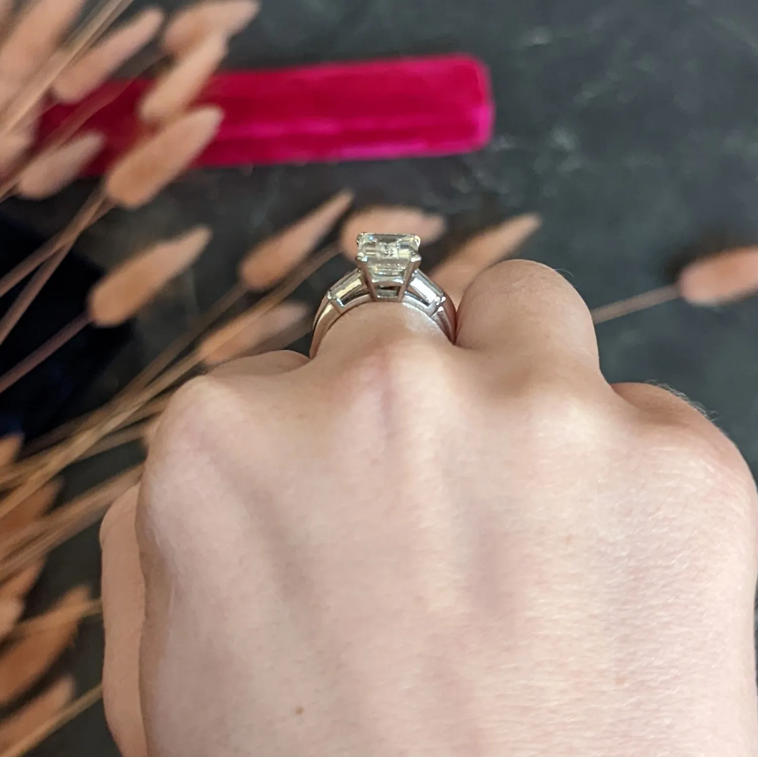 1950's Mid-Century 4.12 CTW Diamond Platinum Three Stone Vintage Ring GIA