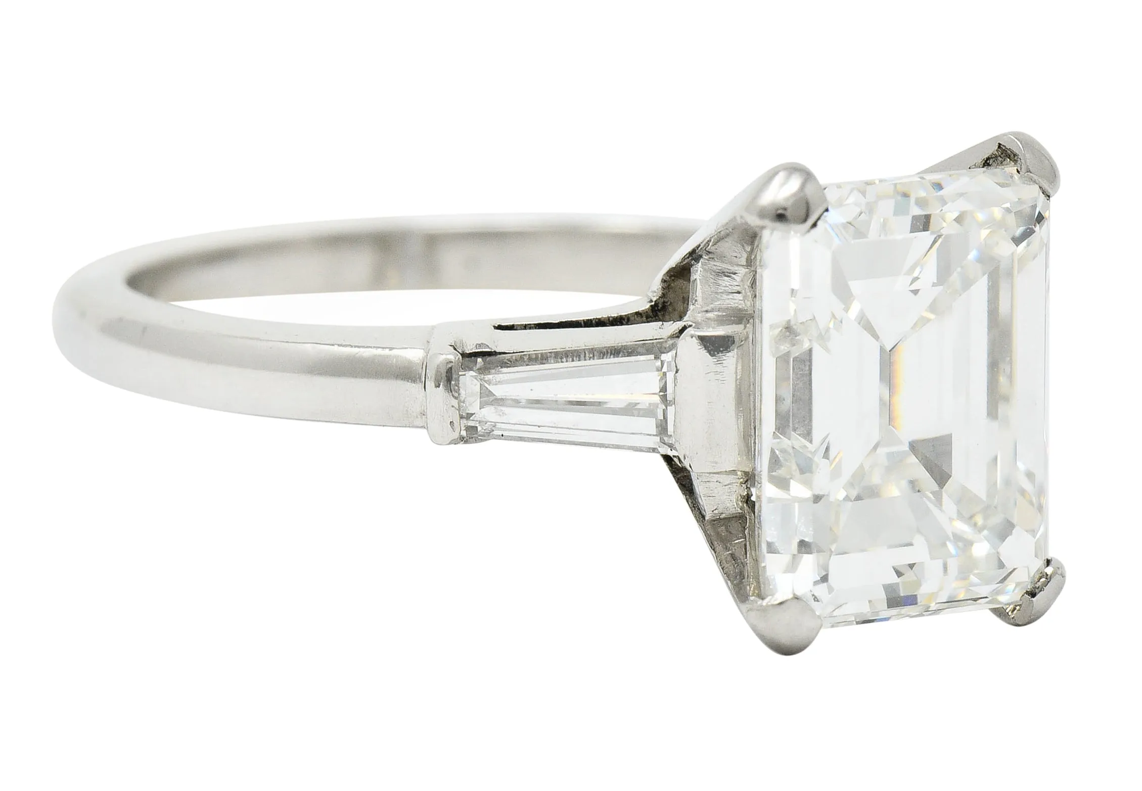 1950's Mid-Century 4.12 CTW Diamond Platinum Three Stone Vintage Ring GIA