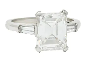 1950's Mid-Century 4.12 CTW Diamond Platinum Three Stone Vintage Ring GIA