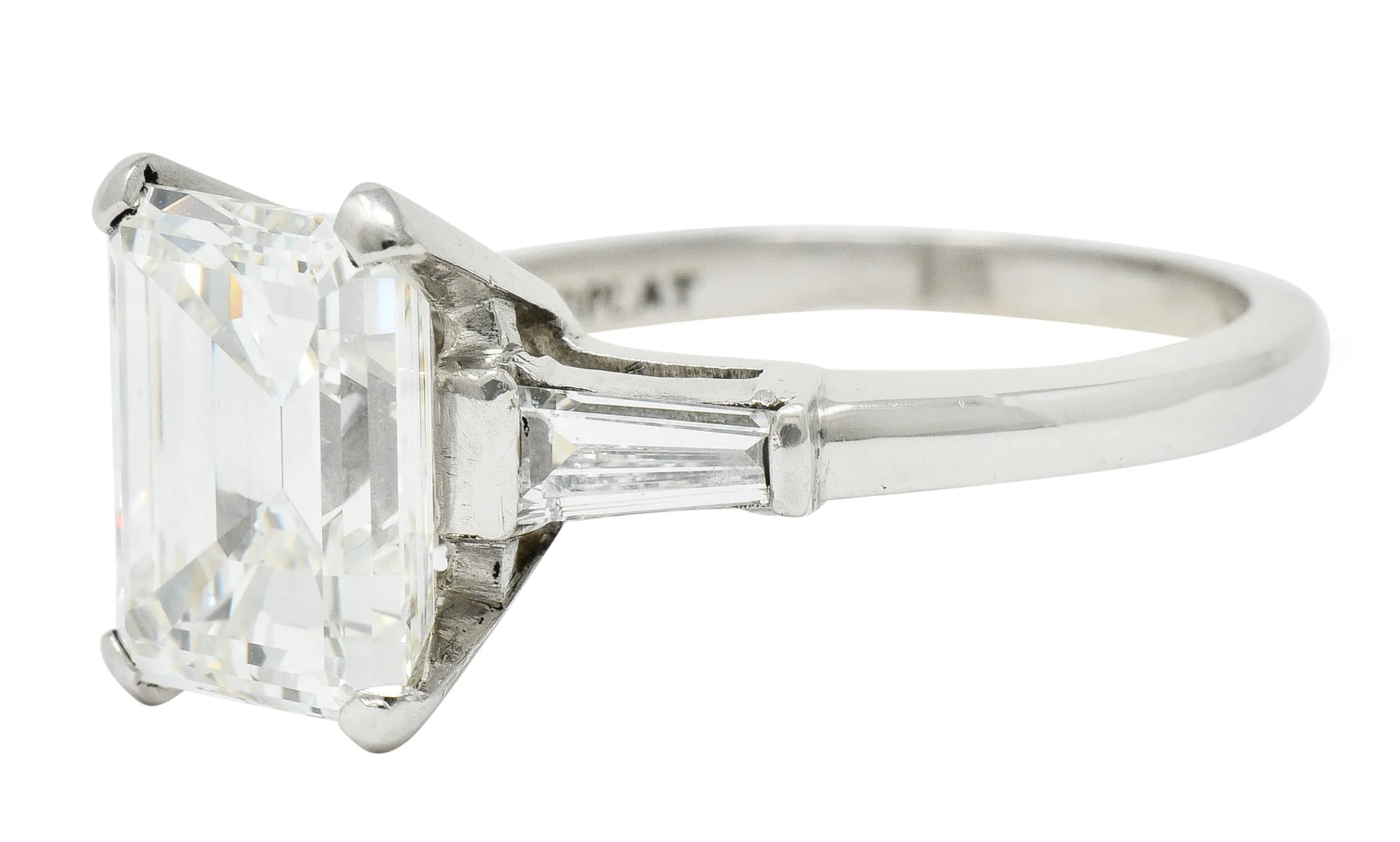 1950's Mid-Century 4.12 CTW Diamond Platinum Three Stone Vintage Ring GIA