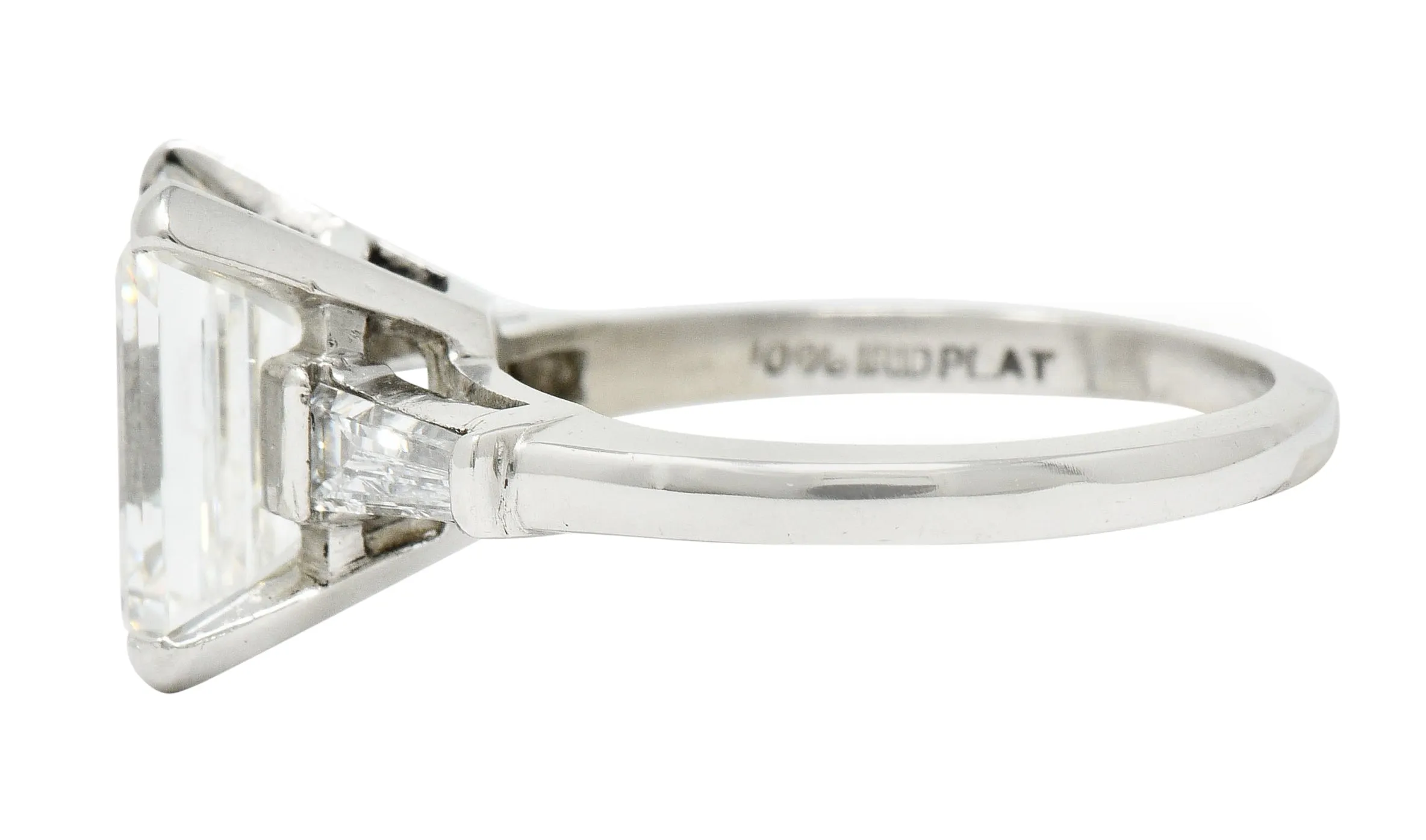 1950's Mid-Century 4.12 CTW Diamond Platinum Three Stone Vintage Ring GIA