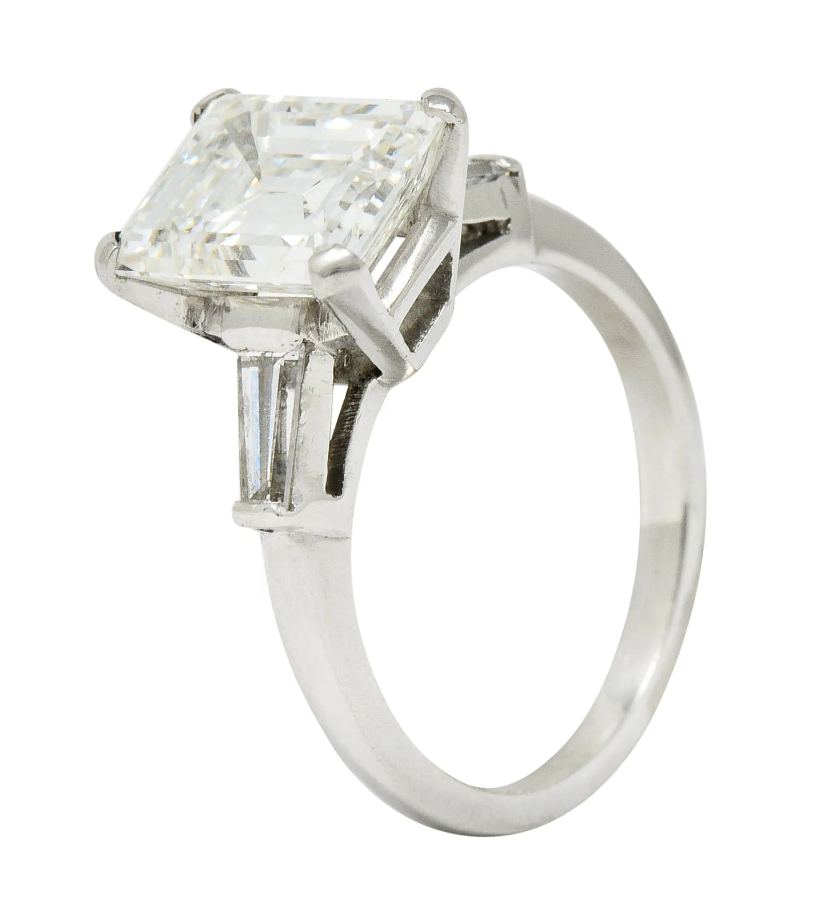 1950's Mid-Century 4.12 CTW Diamond Platinum Three Stone Vintage Ring GIA