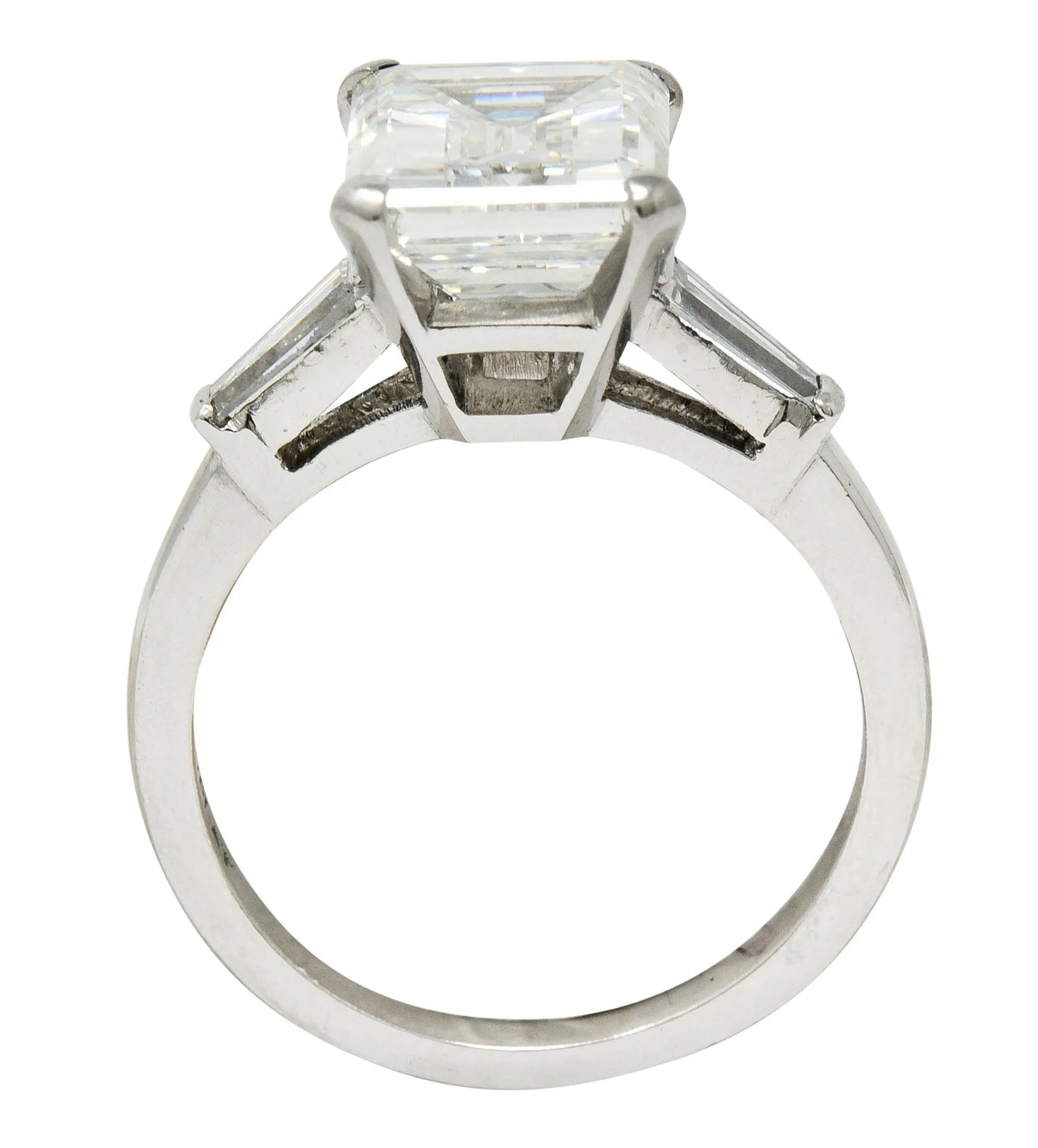 1950's Mid-Century 4.12 CTW Diamond Platinum Three Stone Vintage Ring GIA