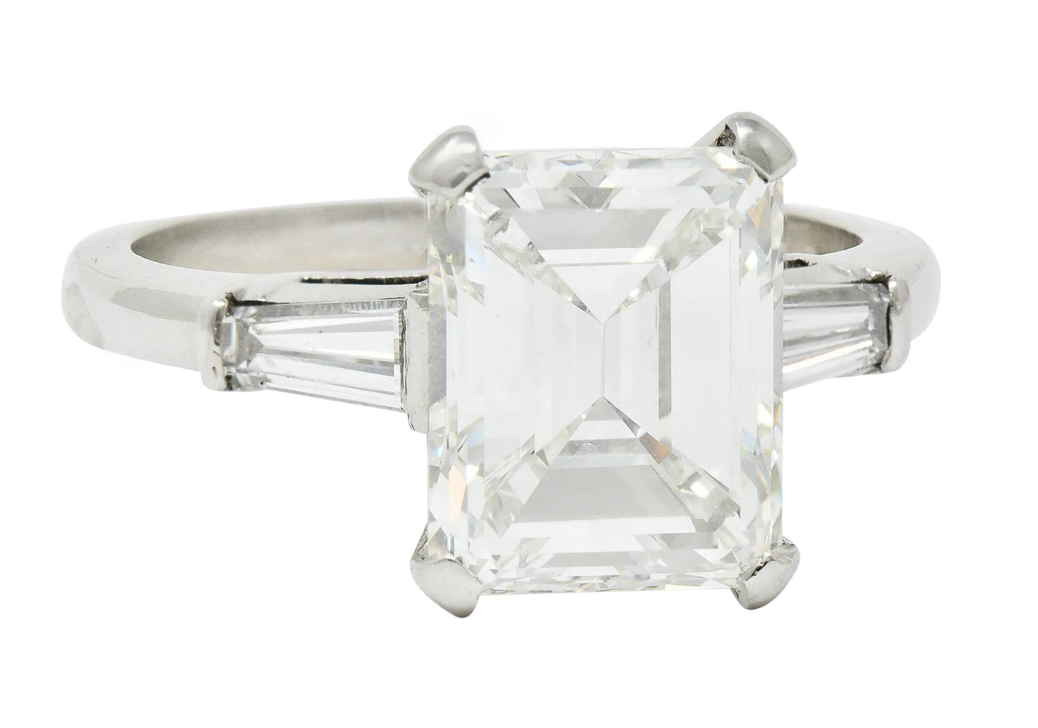 1950's Mid-Century 4.12 CTW Diamond Platinum Three Stone Vintage Ring GIA