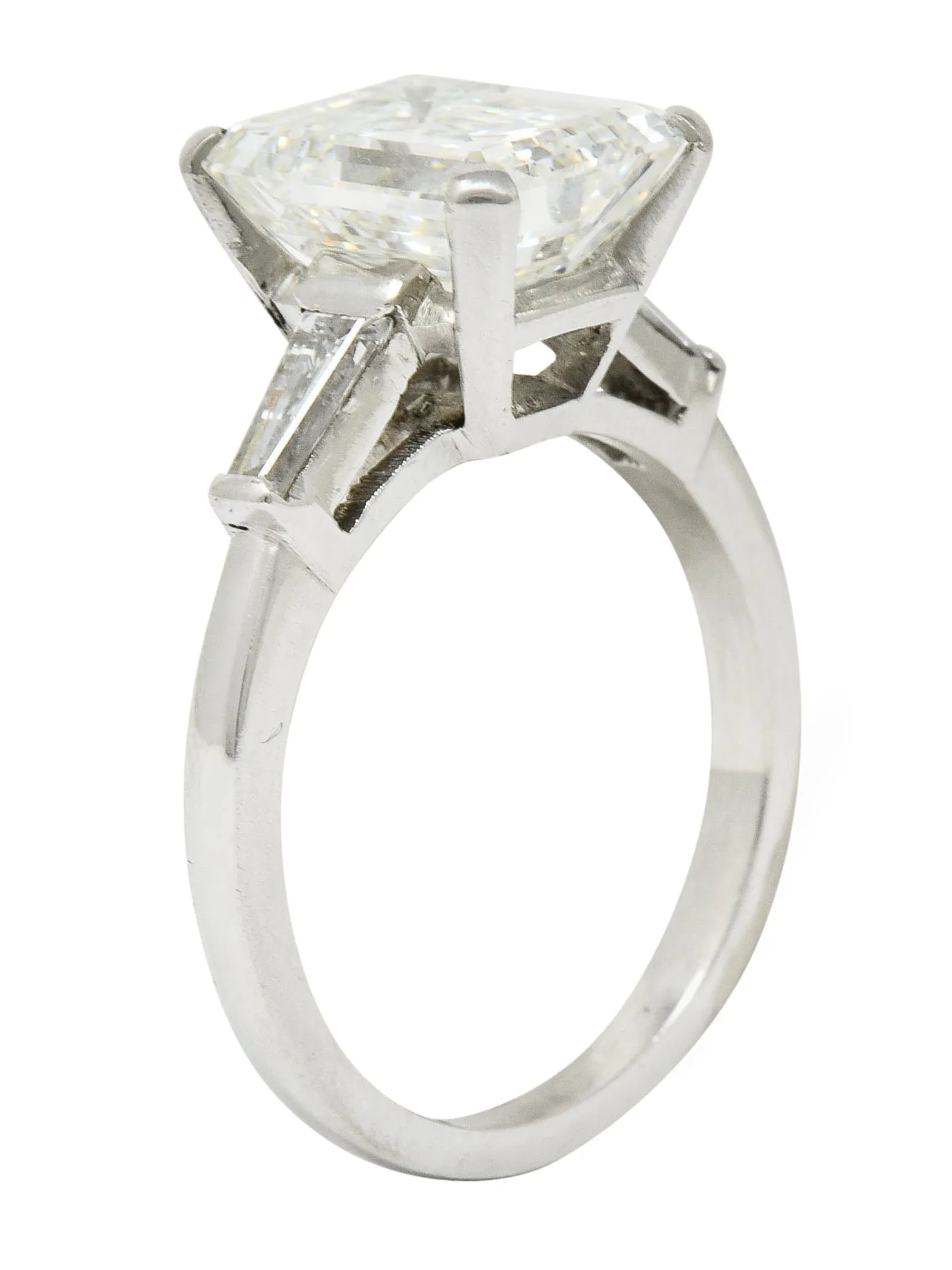 1950's Mid-Century 4.12 CTW Diamond Platinum Three Stone Vintage Ring GIA
