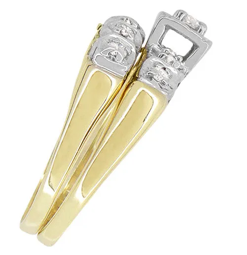 1950's Westford Two Tone Vintage Diamond Wedding Ring and Engagement Ring Set  in 10K Yellow and White Gold