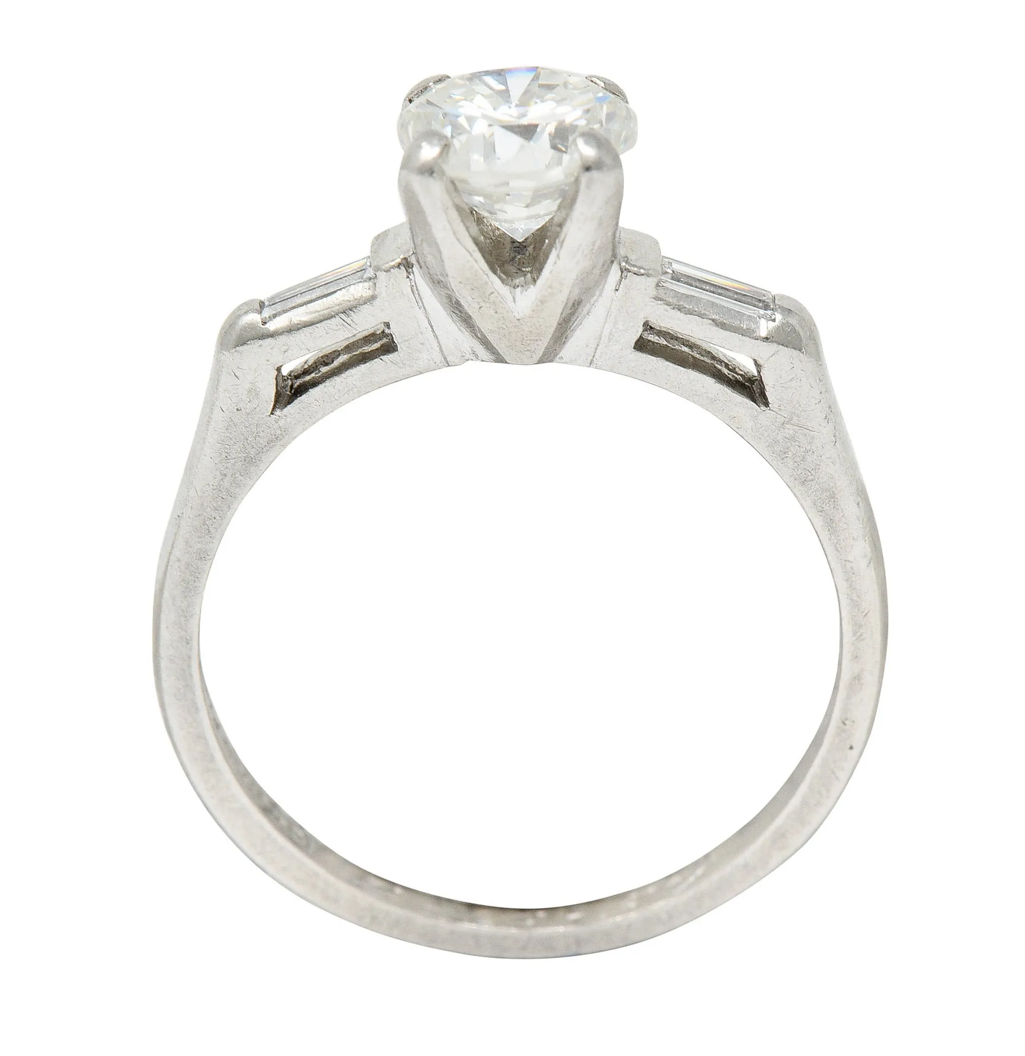 1957 Mid-Century 1.10 CTW Diamond Platinum Three Stone Engagement Ring