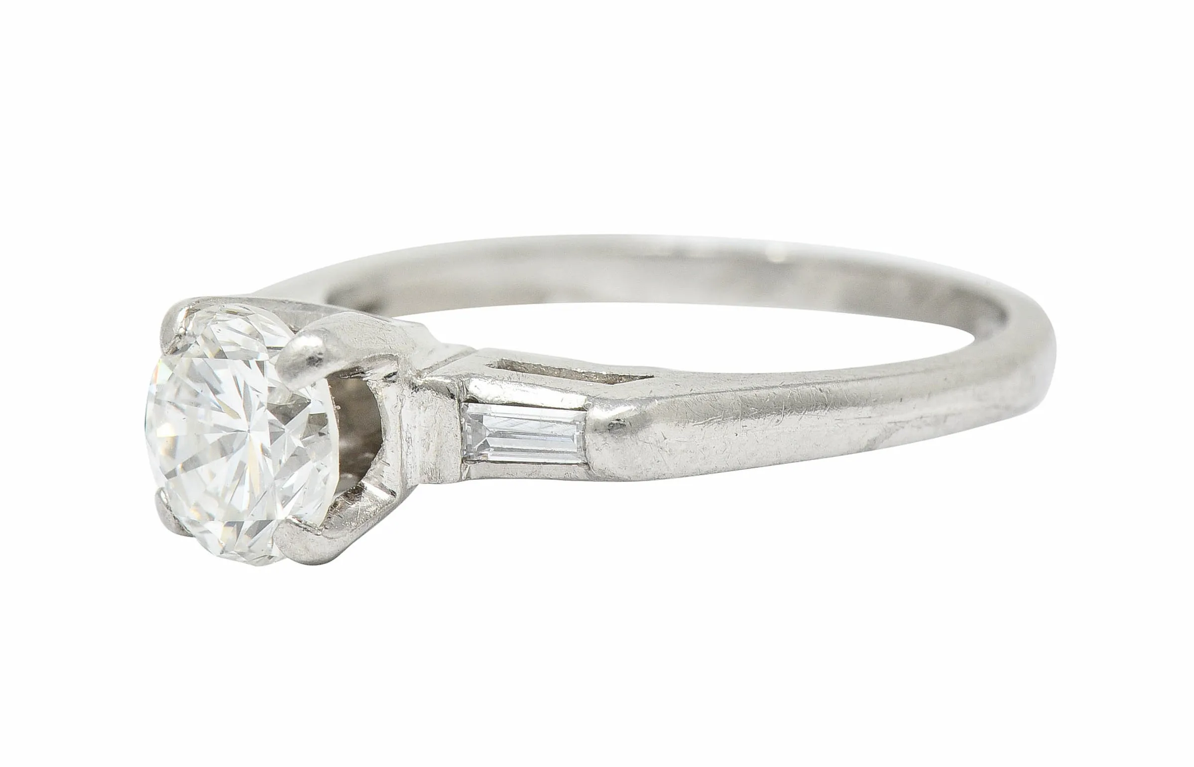 1957 Mid-Century 1.10 CTW Diamond Platinum Three Stone Engagement Ring