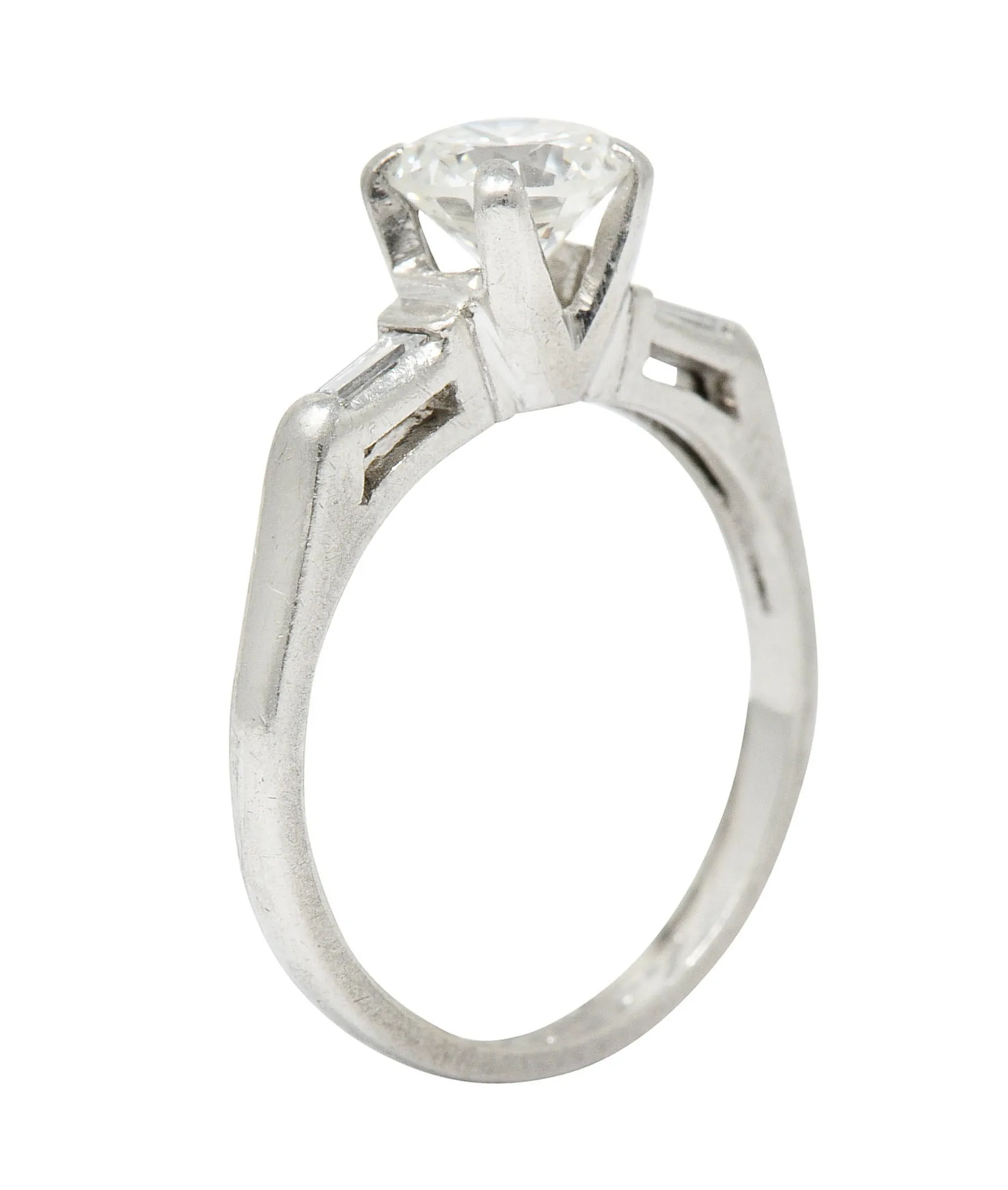 1957 Mid-Century 1.10 CTW Diamond Platinum Three Stone Engagement Ring