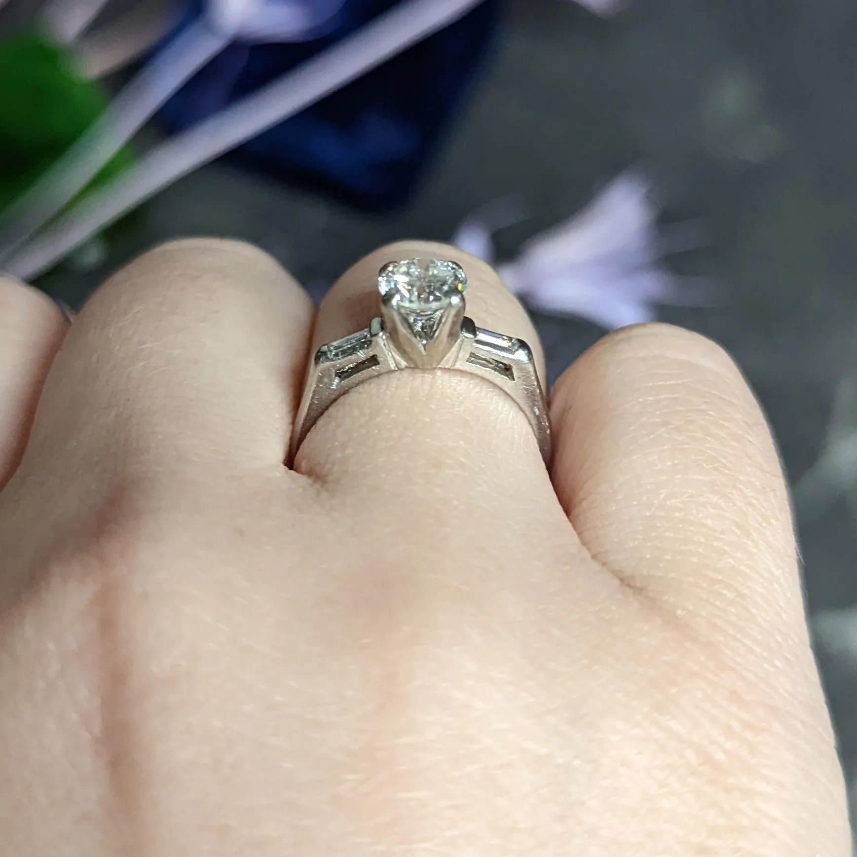 1957 Mid-Century 1.10 CTW Diamond Platinum Three Stone Engagement Ring