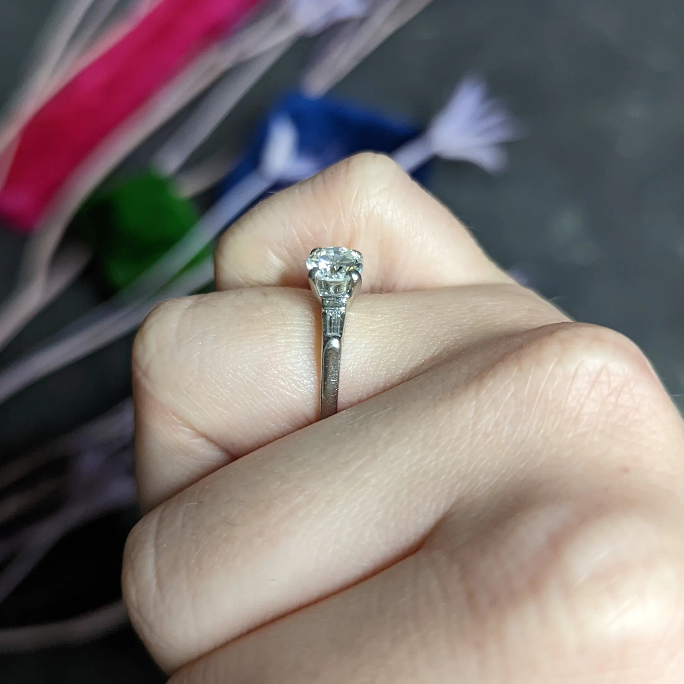 1957 Mid-Century 1.10 CTW Diamond Platinum Three Stone Engagement Ring