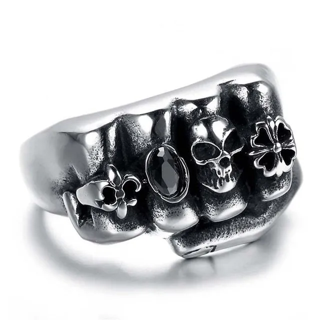 2017 Fashion Retro Style Men Gothic Flower Skull 316L Stainless Steel Biker Ring Anarchy Death Fist Skull Ring Jewelry wholesale