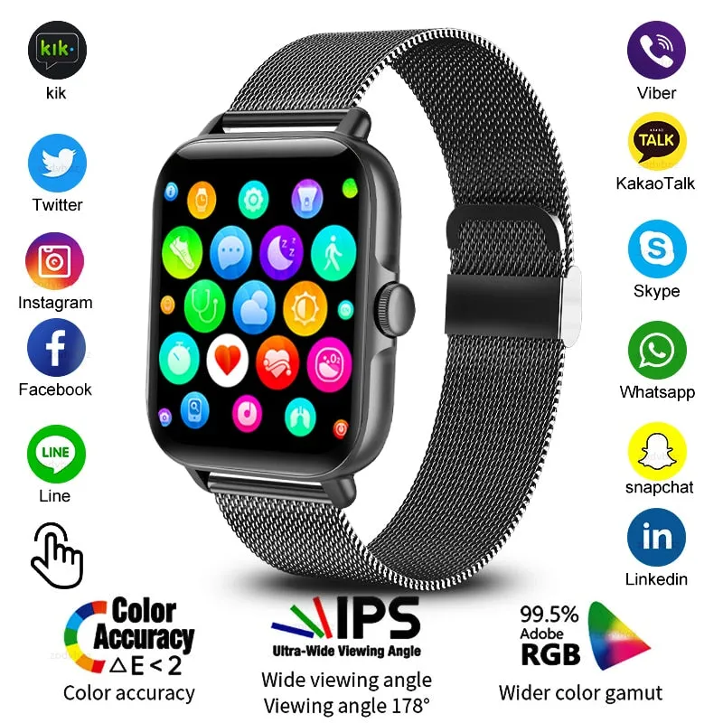 2022 New Color Screen Men Smart Watch Full Touch Bluetooth Call Fitness Tracker Blood Pressure Smart Clock Ladies SmartWatch Box