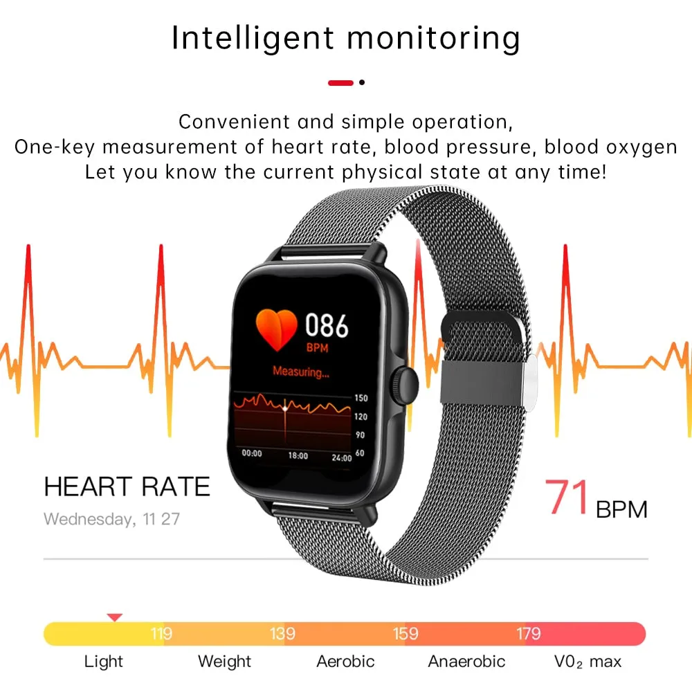 2022 New Color Screen Men Smart Watch Full Touch Bluetooth Call Fitness Tracker Blood Pressure Smart Clock Ladies SmartWatch Box