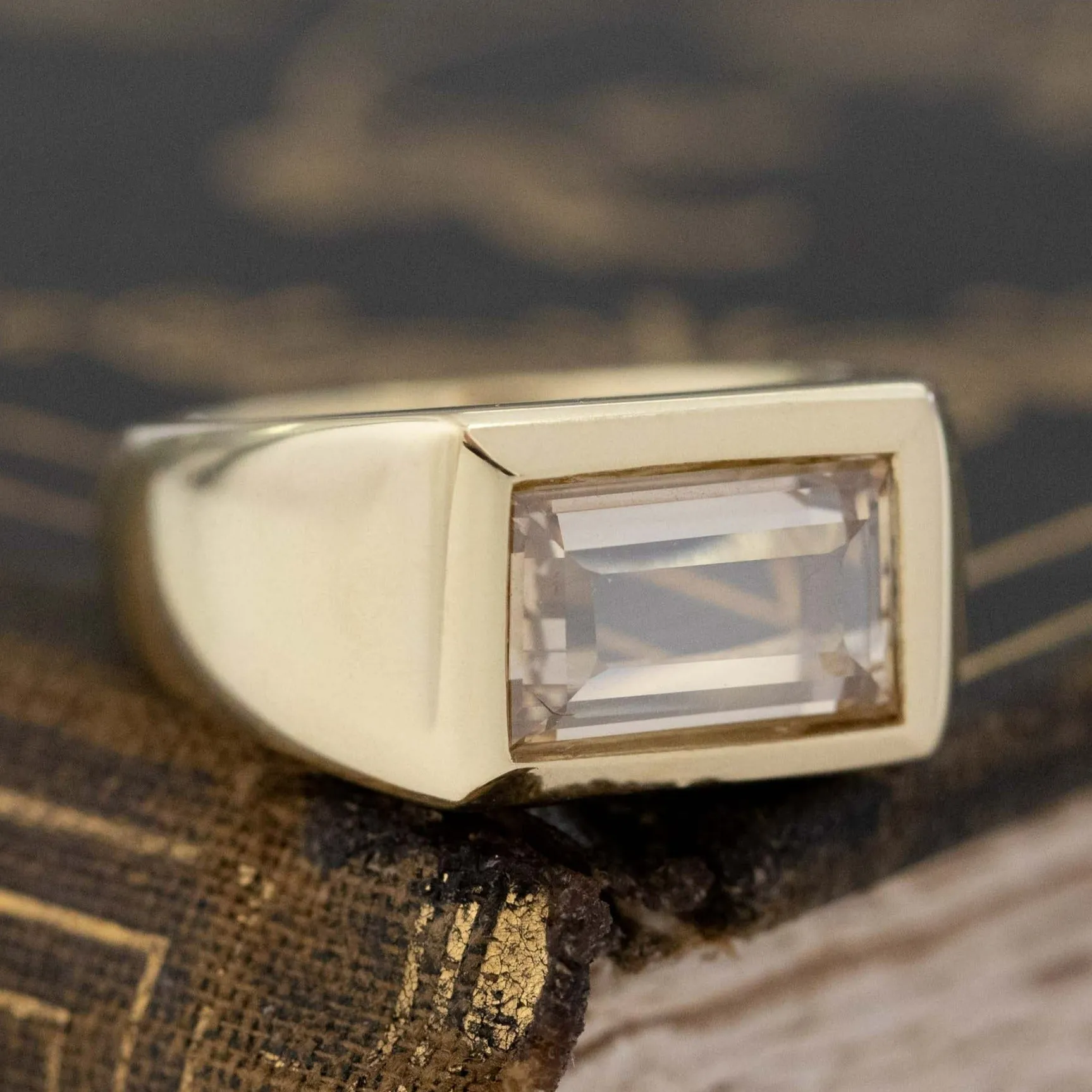 2.04ct Emerald Portrait Cut Diamond Bezel Ring