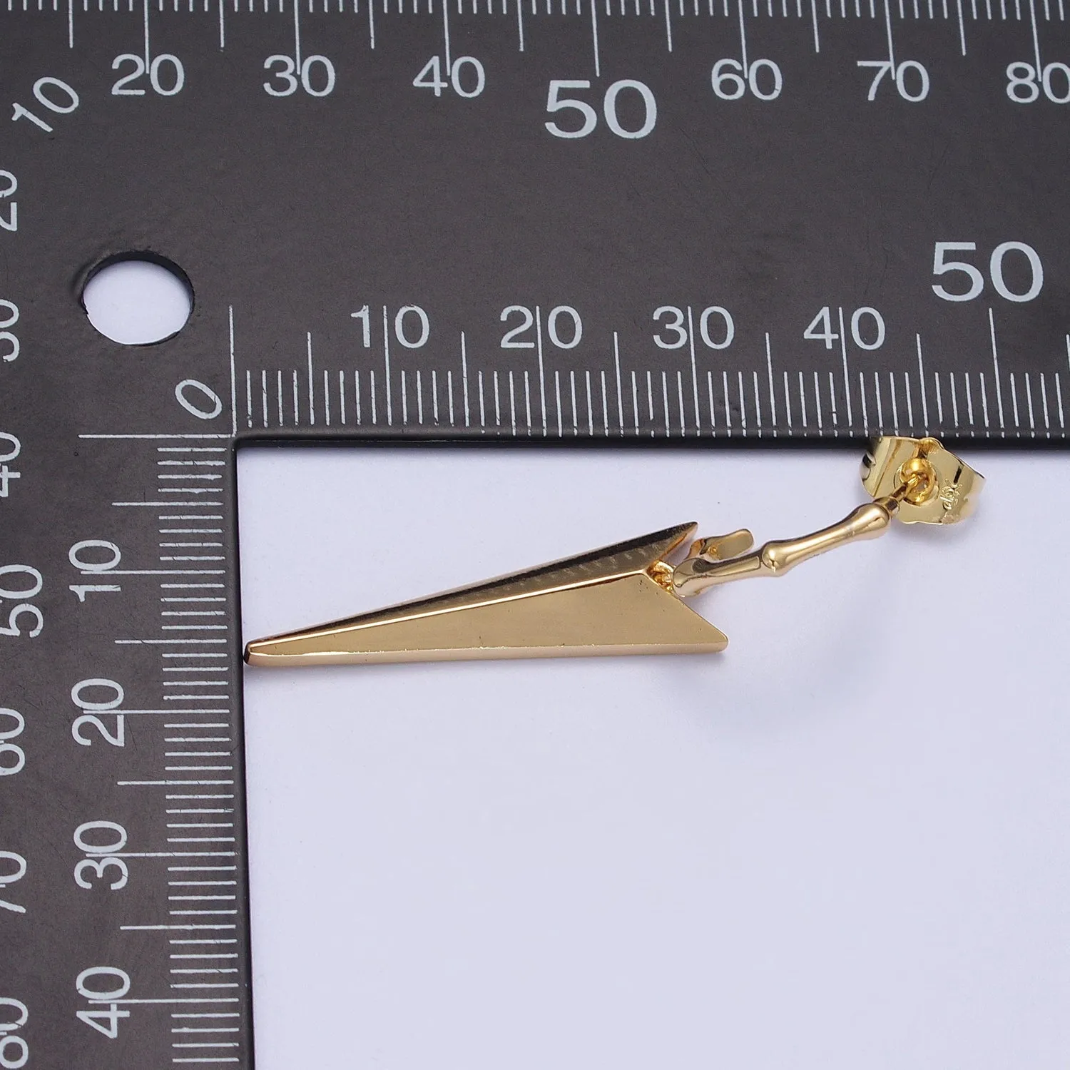 24K Gold Filled Spiked Drop Bamboo C Shaped Hoop Geometric Stud Earrings | V-005