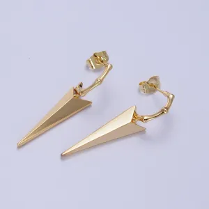 24K Gold Filled Spiked Drop Bamboo C Shaped Hoop Geometric Stud Earrings | V-005
