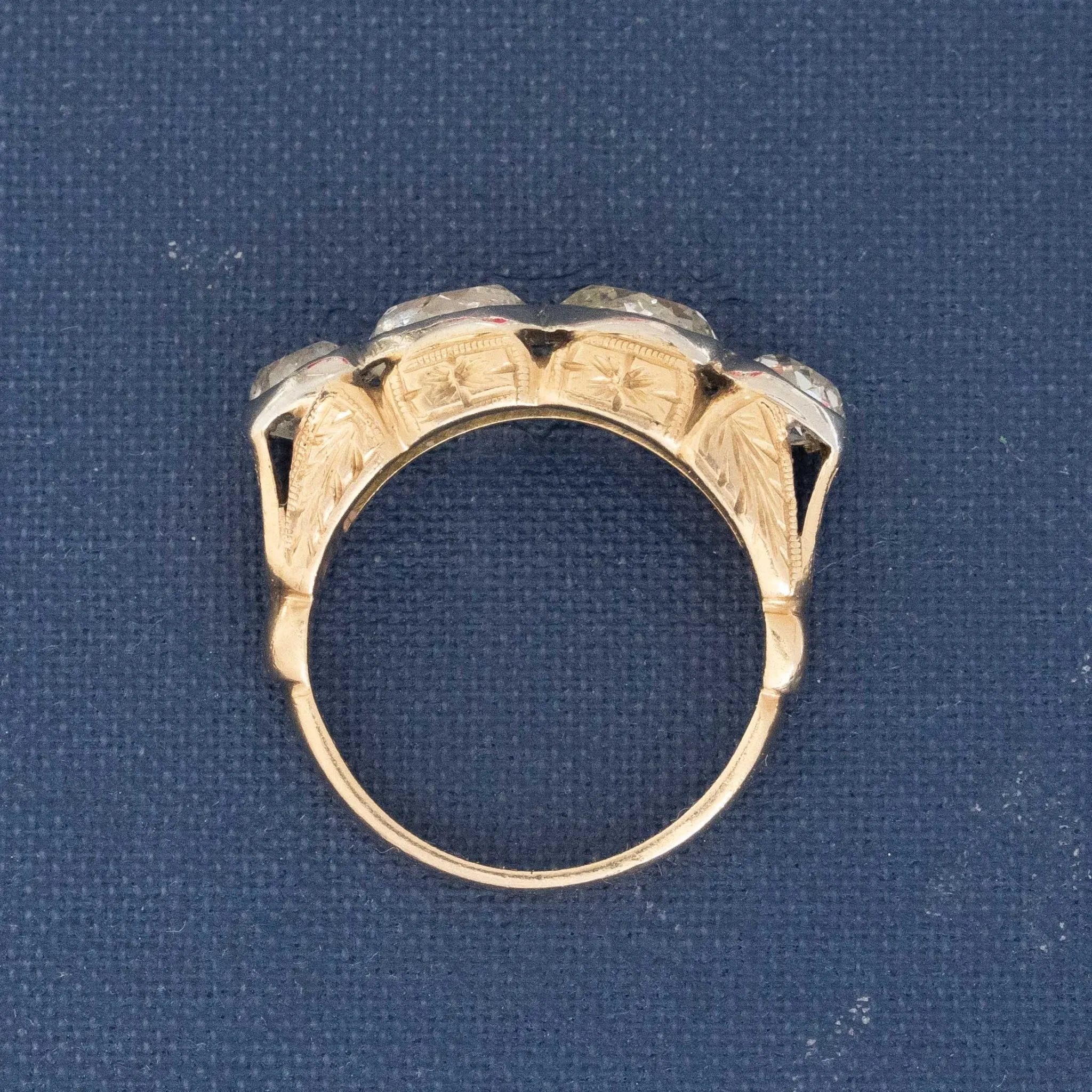 2.50ctw Antique Old Mine & Pear Cut Diamond Mixed Cut 4-Stone Band
