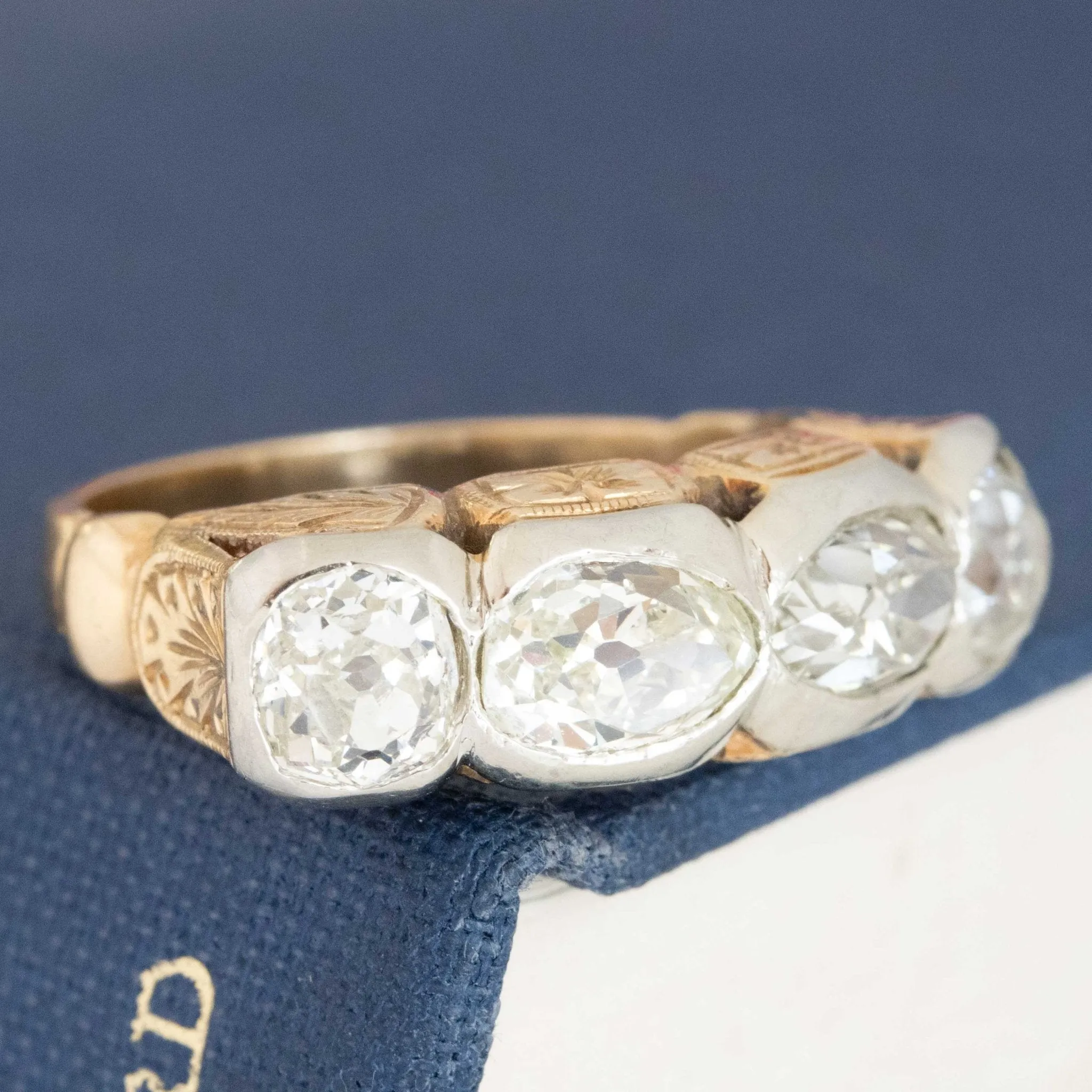 2.50ctw Antique Old Mine & Pear Cut Diamond Mixed Cut 4-Stone Band