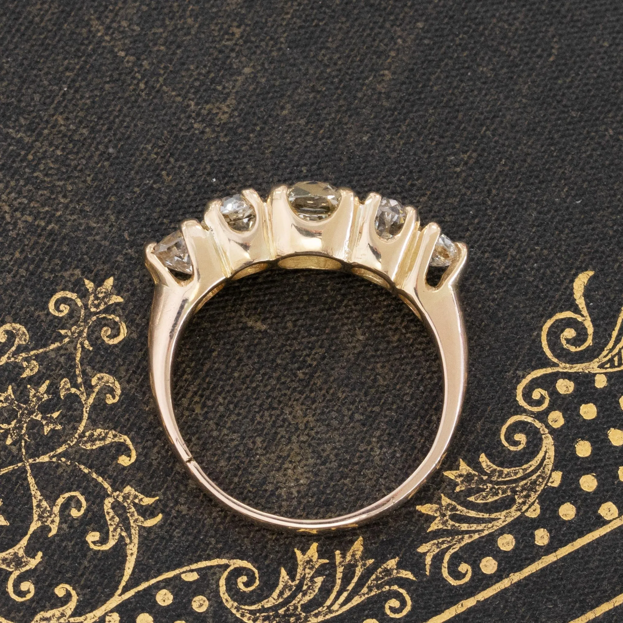 2.88ctw Antique Peruzzi Cut Graduated 5-Stone Ring, GIA N