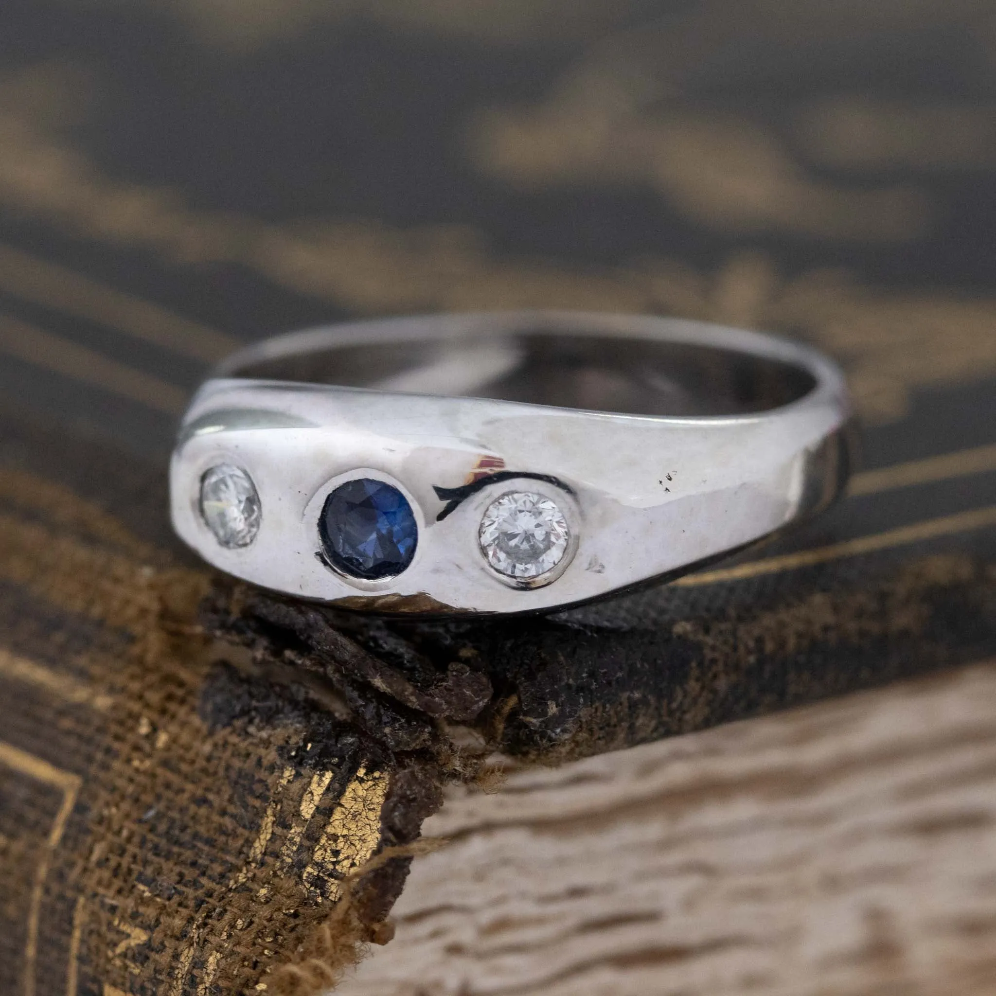 .28ctw Vintage Diamond & Sapphire Chunky Bezel Ring