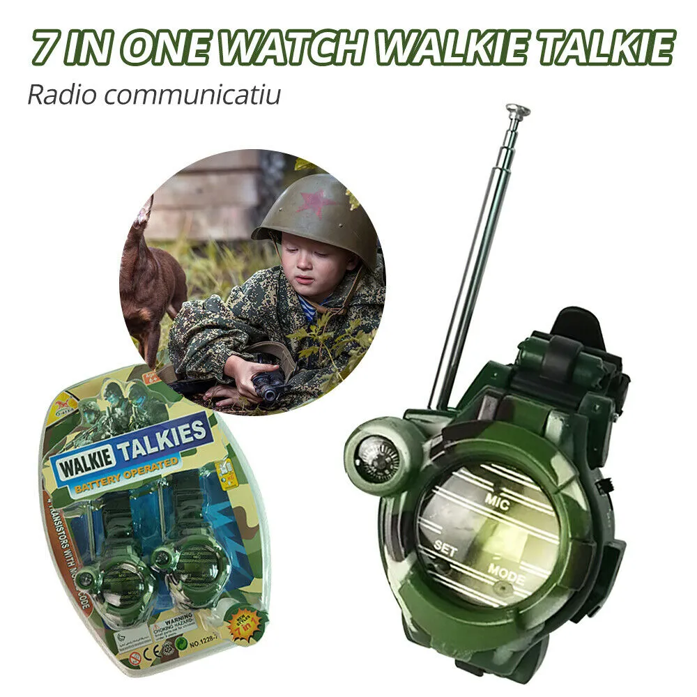 2PCS Kids Boy Toys 7-in-1 Walkie Talkie Army Watch Interphone Game