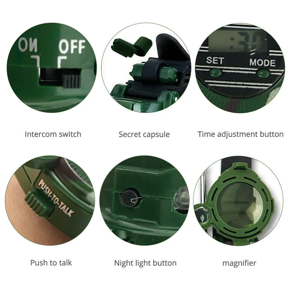 2PCS Kids Boy Toys 7-in-1 Walkie Talkie Army Watch Interphone Game