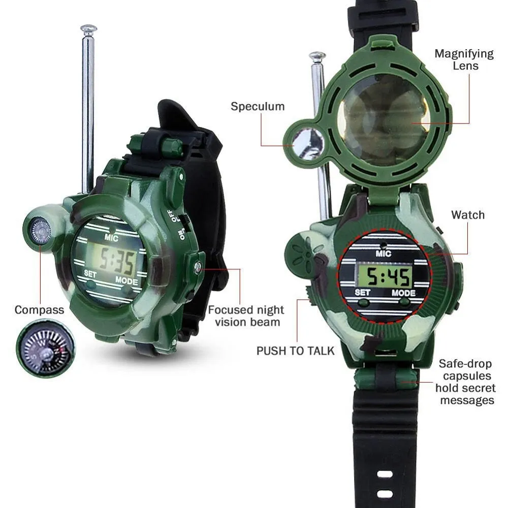 2PCS Kids Boy Toys 7-in-1 Walkie Talkie Army Watch Interphone Game
