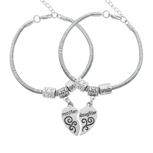 2pcs/set Bracelets Mom Jewelry Carving Love Beads Mother Daughter Bracelet Women Broken Heart Rolo Chain Bracelets Mother Gifts