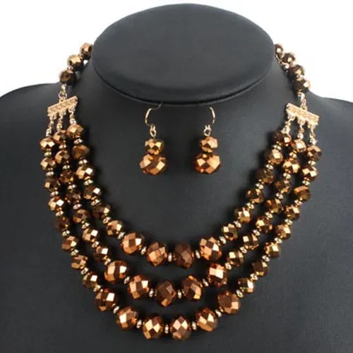 3 Rows Multi Layer Glass Beads Statement Bridal Necklace Earrings Jewelry Sets For Women Choker Necklace Jewelry Sets Duftgold