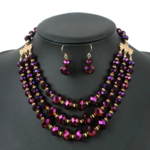 3 Rows Multi Layer Glass Beads Statement Bridal Necklace Earrings Jewelry Sets For Women Choker Necklace Jewelry Sets Duftgold