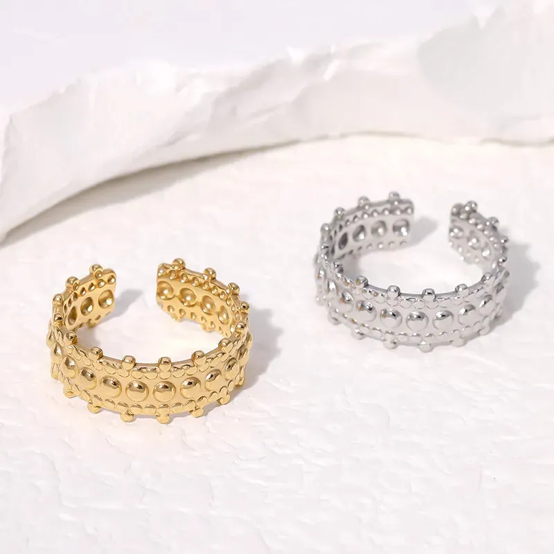 304 Stainless Steel 18K Gold Plated Retro Vintage Style Geometric Round Dots Open Rings