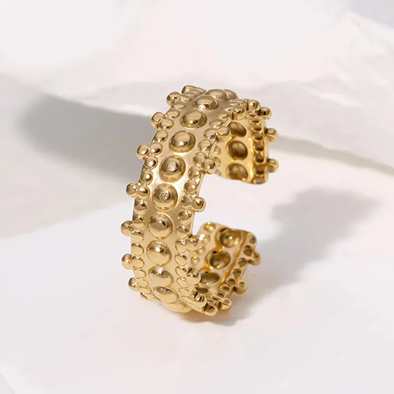 304 Stainless Steel 18K Gold Plated Retro Vintage Style Geometric Round Dots Open Rings