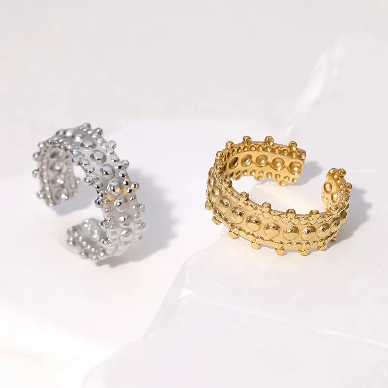 304 Stainless Steel 18K Gold Plated Retro Vintage Style Geometric Round Dots Open Rings