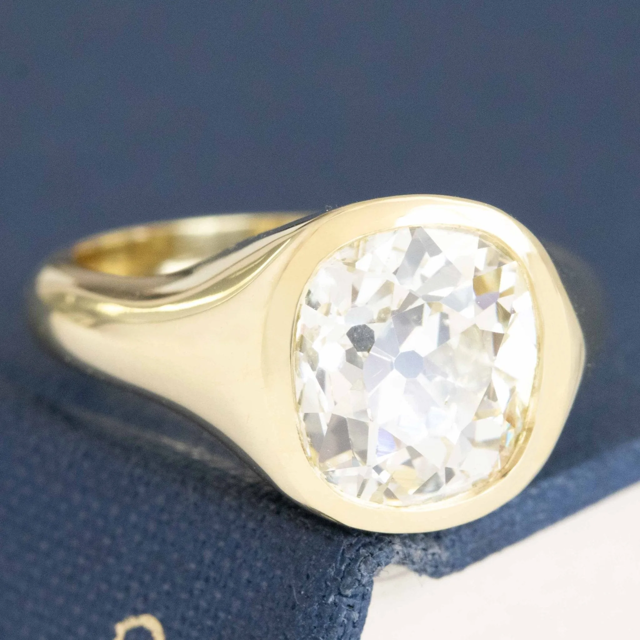 3.23ct Old Mine Cut Diamond Bezel Ring