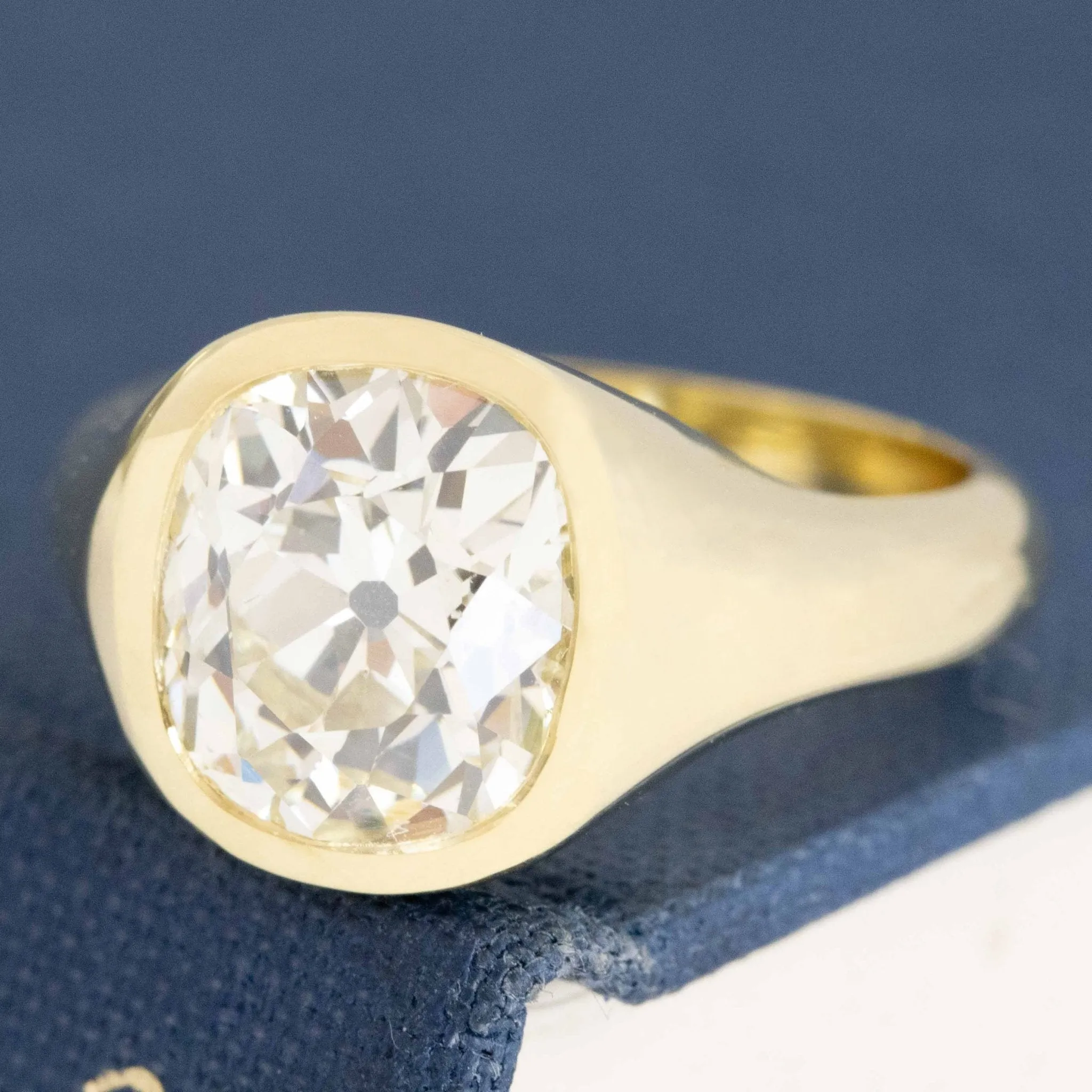 3.23ct Old Mine Cut Diamond Bezel Ring