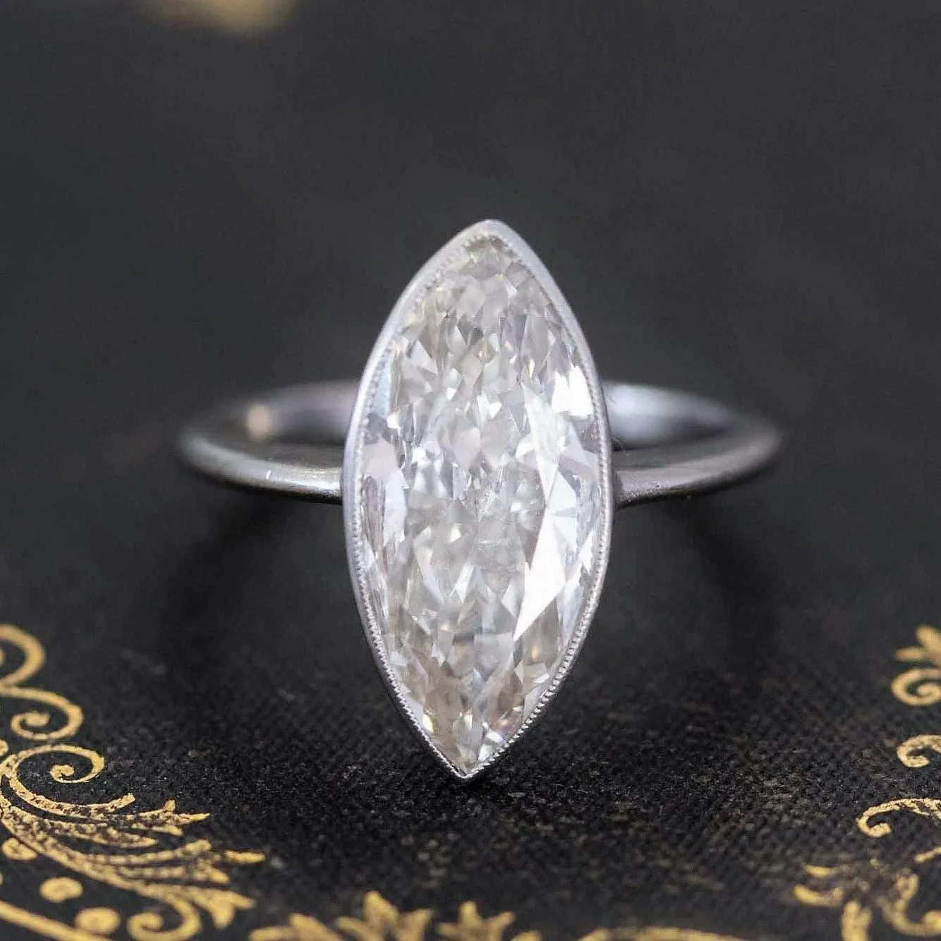 3.56ct Midcentury Marquise Cut Diamond Solitaire