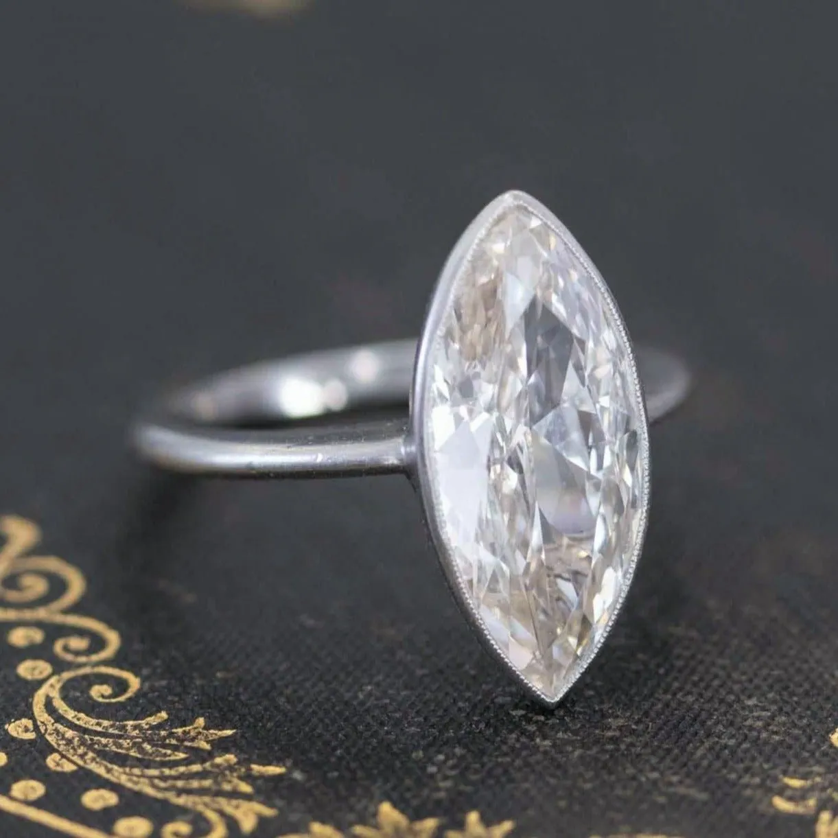 3.56ct Midcentury Marquise Cut Diamond Solitaire