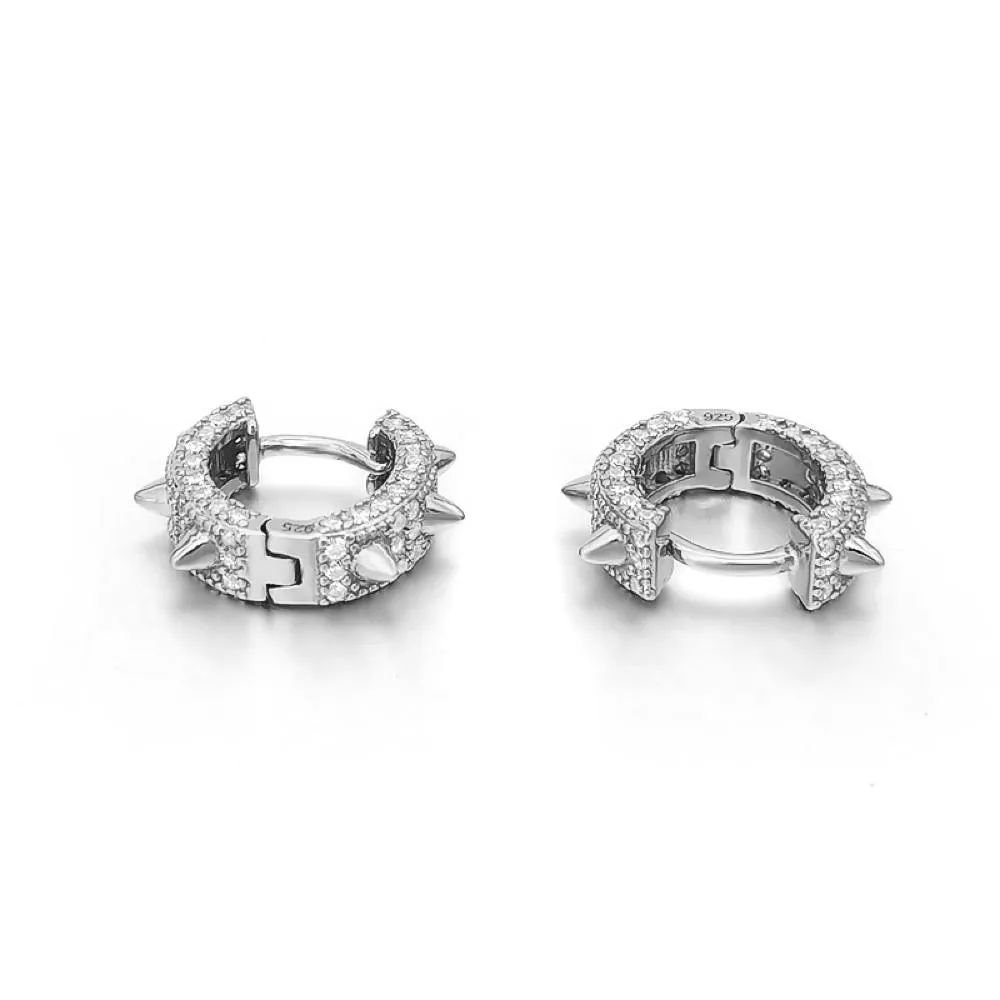3D Spiked CZ Huggie Hoop CZ Iced Out Earrings .925 Silver