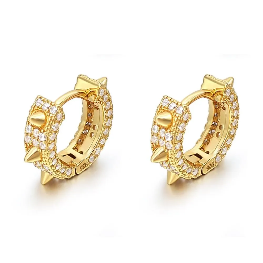3D Spiked CZ Huggie Hoop CZ Iced Out Earrings .925 Silver