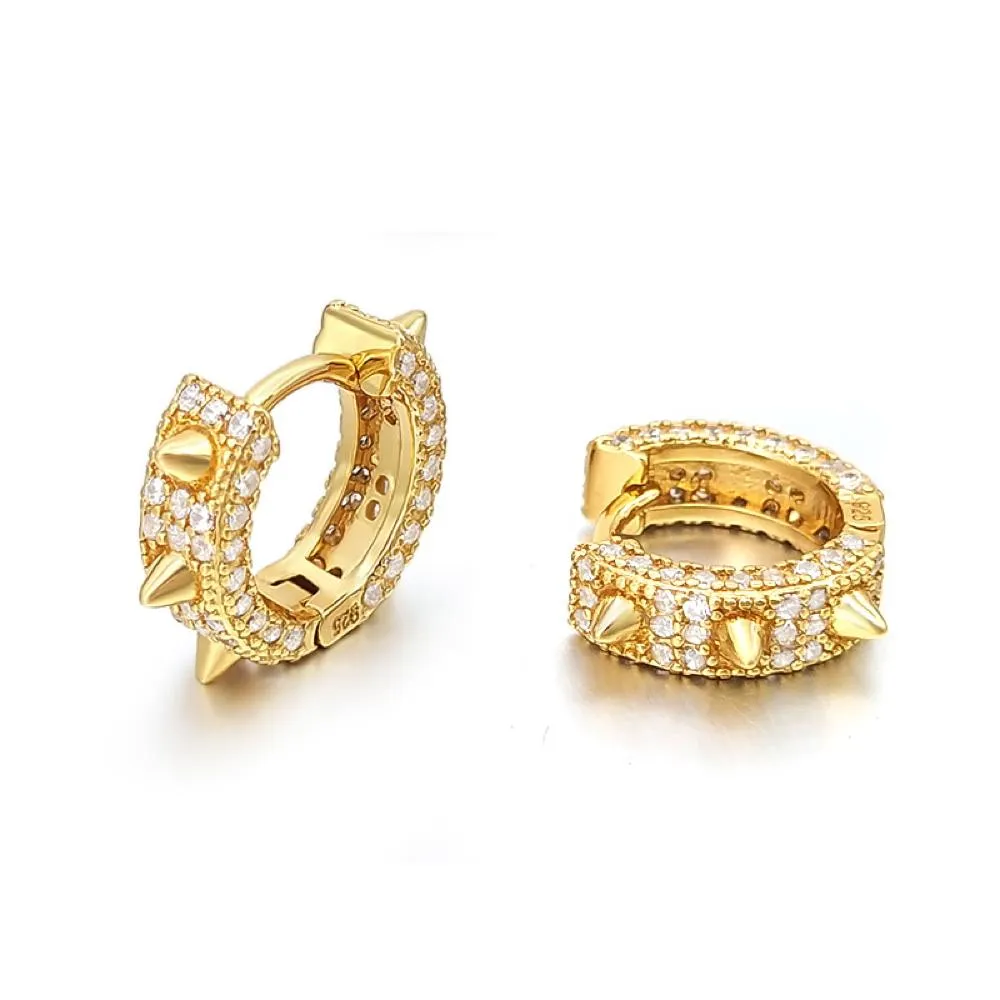 3D Spiked CZ Huggie Hoop CZ Iced Out Earrings .925 Silver
