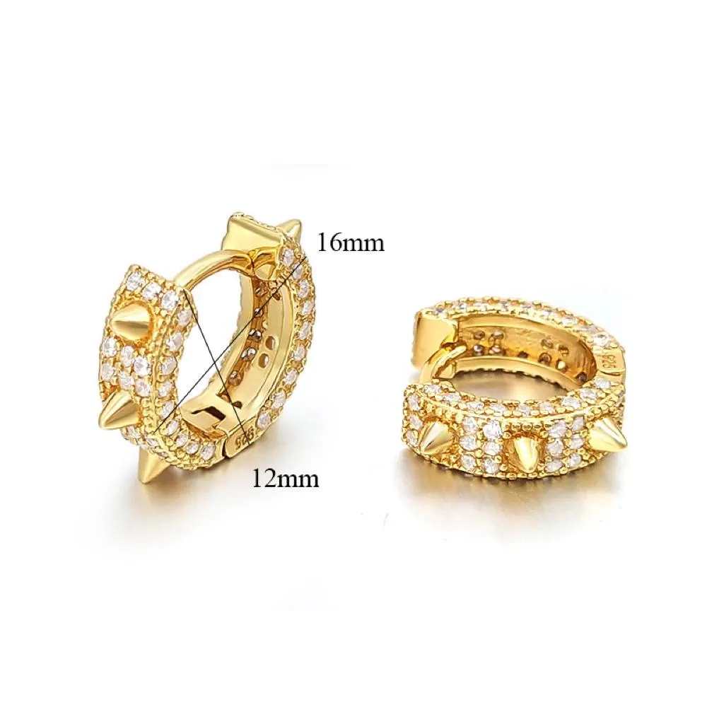 3D Spiked CZ Huggie Hoop CZ Iced Out Earrings .925 Silver
