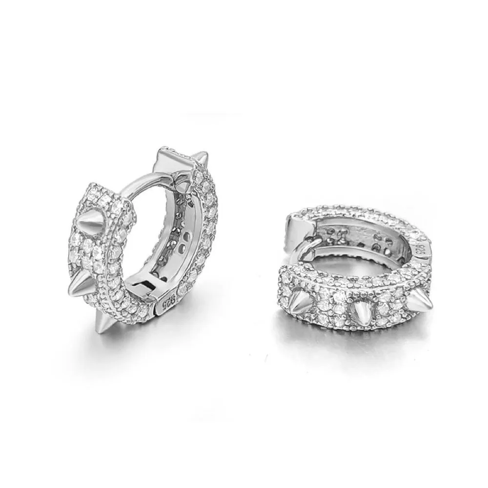 3D Spiked CZ Huggie Hoop CZ Iced Out Earrings .925 Silver
