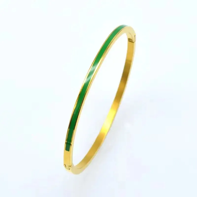 3mm Width Colorful Enamel Thin Bangles Stainless Steel Gold Color Cute Lover Bracelets for Women Trendy Jewelry