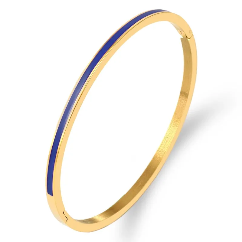 3mm Width Colorful Enamel Thin Bangles Stainless Steel Gold Color Cute Lover Bracelets for Women Trendy Jewelry